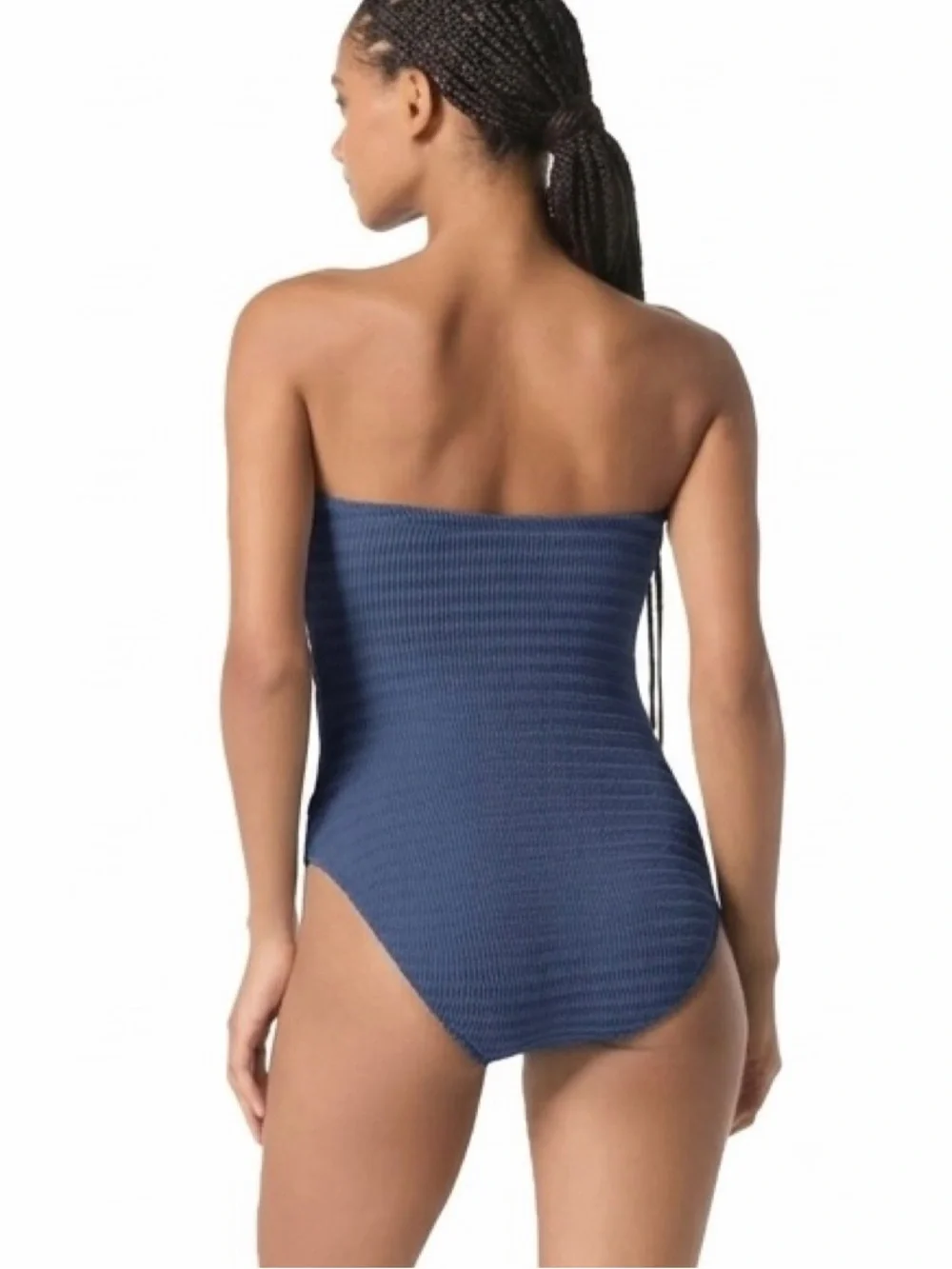 MICHAEL KORS WOMEN S MONOTONE TEXTURE BANDEAU ONE-PIECE SWIM CHAMBRY